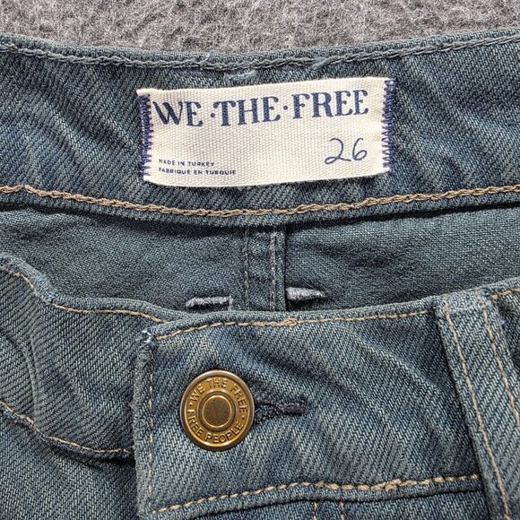 We The Free Jeans Womens 26 Green Good Luck Mid Rise Barrel Button Fly Relaxed - Picture 5 of 11